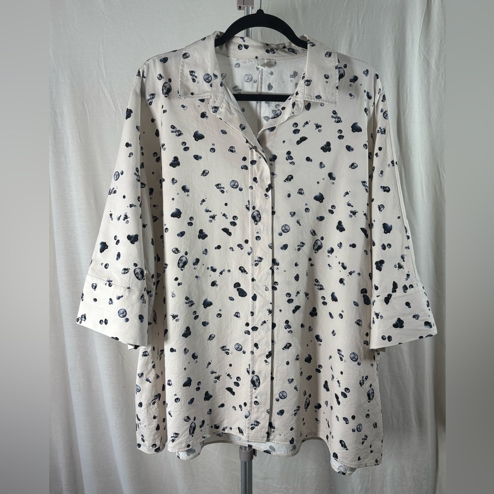 COS Cream Printed Oversized Collared Button Down